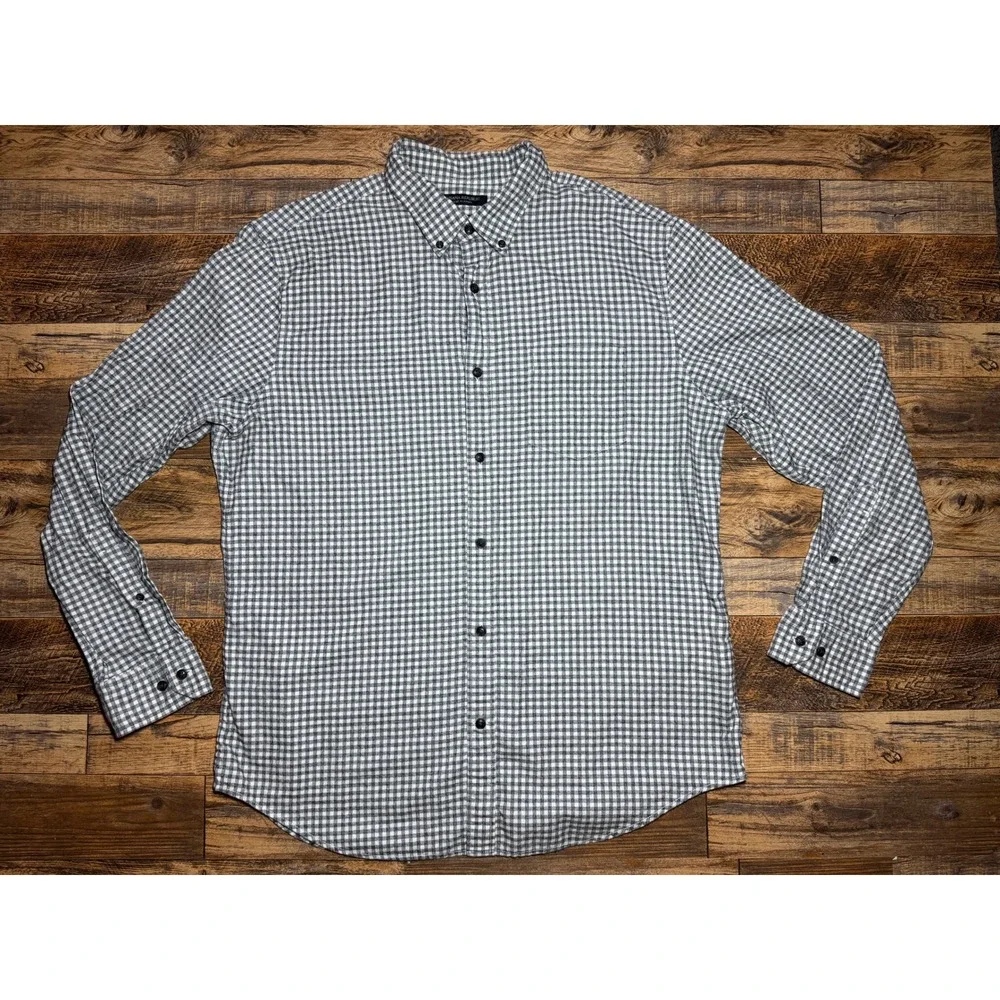 Banana Republic Luxe Flannel Grant Fit Gray Gingham Button Up Shirt XL